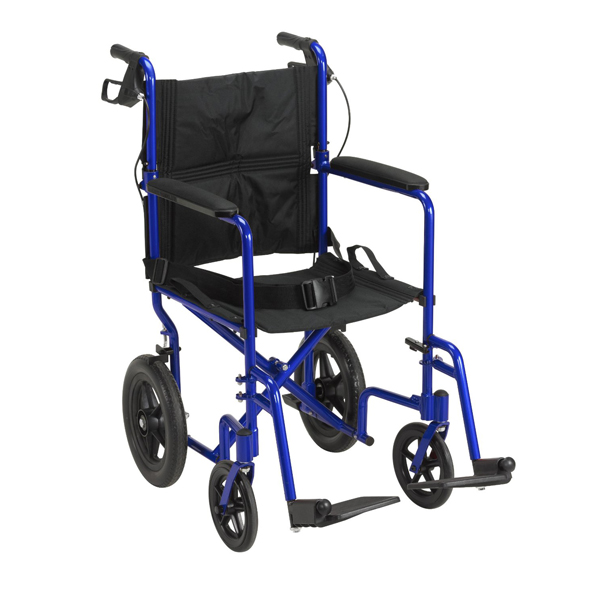 Lightweight Expedition Transport Wheelchair with Hand Brakes - Blue - Click Image to Close